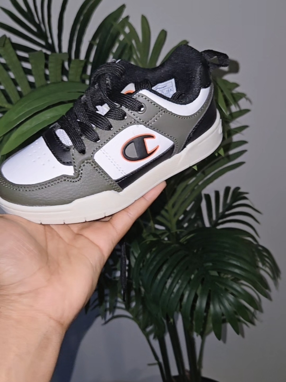 Champion Kids Sneakers - Olive, White & Black with Orange Logo